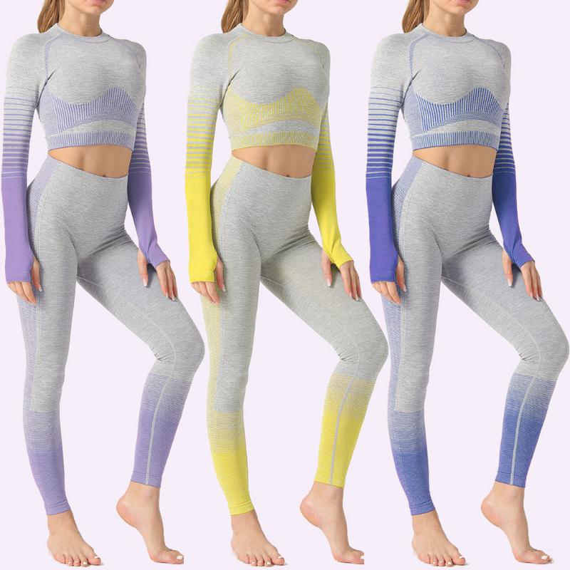 Seamless Women Yoga Set Fashion Ladie Gradual Change Tight Hip Long Sleeve High Waist Yoga Suit Gym Clothes Seamless Sport Suit, Purple
Seamless Women Yoga Set Fashion Ladie Gradual Change Tight Hip Long Sleeve High Waist Yoga Suit Gym Clothes Seamless Sport Suit, Purple