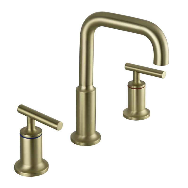 

Solid Brass Bathroom Sink Faucet European Style Brushed Gold/Black/Chrome 3PCS Widespread Deck Mounted Hot and Cold Basin Mixer
