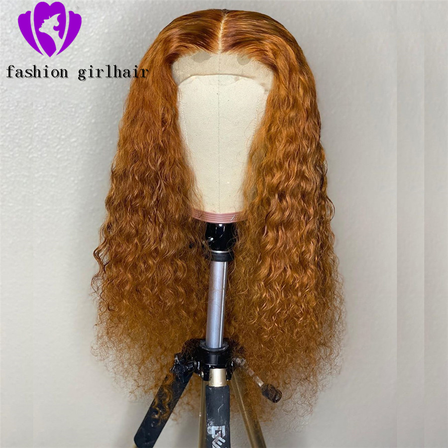 180density full Deep Part 13X4 Lace Frontal Wigs for Women Curly Transparent Lace orange synthetic lace front wig for white women