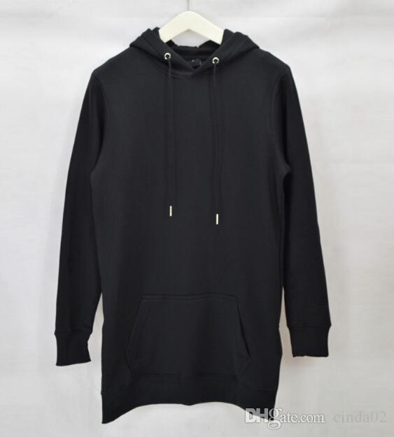 Black mens longline hoodies men fleece solid sweatshirts fashion tall hoodie hip hop side zipper streetwear extra long hiphop