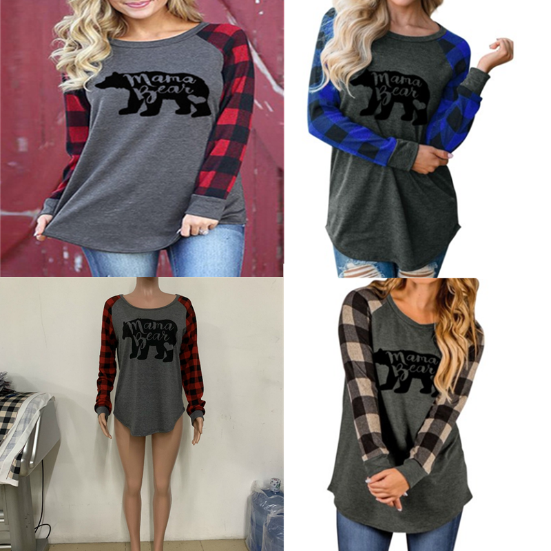 Long SLeeve Women T-shirt Mama Bear Pullover Hoodie Blouses Plaid Patchwork T shirt Loose Sweatshirts Sports Clothes Casual Tops DHL A120505, Random mixed color
Long SLeeve Women T-shirt Mama Bear Pullover Hoodie Blouses Plaid Patchwork T shirt Loose Sweatshirts Sports Clothes Casual Tops DHL A120505, Random mixed color