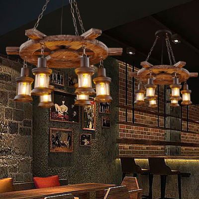 LOFT vintage wine bar industrial wind wood chandelier lamps creative personality American diffuse coffee restaurant old boat