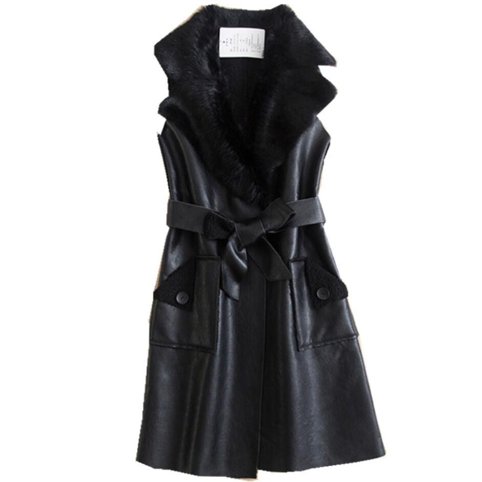Autumn Winter Women Vest Plus Velvet Vest Warm Thickened PU Skin Long Coat Turn-down Collar Slim belted Jacket, Black
Autumn Winter Women Vest Plus Velvet Vest Warm Thickened PU Skin Long Coat Turn-down Collar Slim belted Jacket, Black