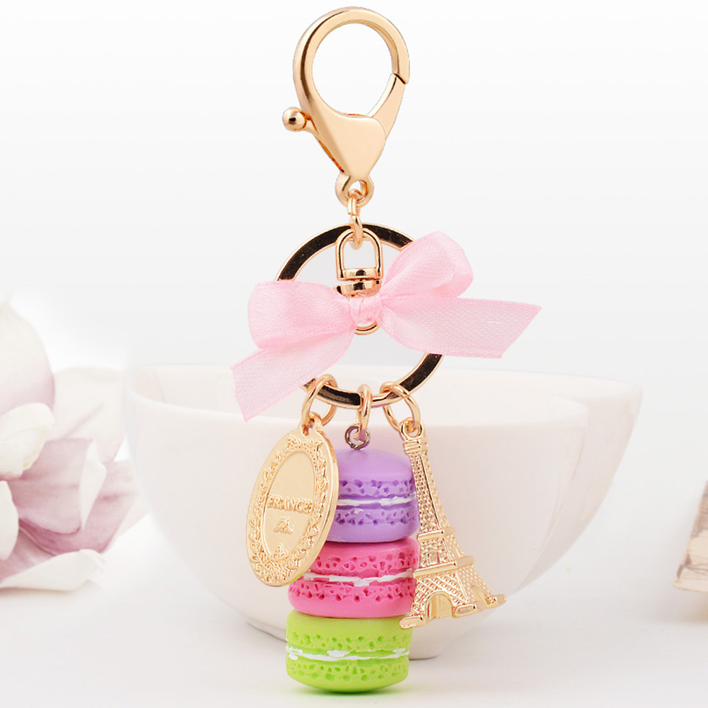 New Cake Key chain fashion car Key Ring Women bag charm accessories France Cake Macarons with Eiffel Tower Keychain gift Jewelry