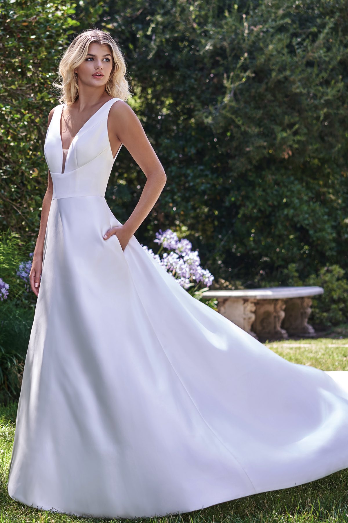 jasmine satin a line wedding dresses deep v neck sleeveless bridal gowns simply new fashion wedding dress