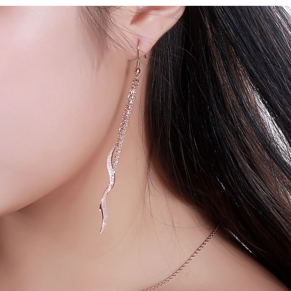 Charm Shining Scrub Tassel Drop Earrings Jewelry Stainless Steel 14K Gold Plated Earrings Women Girl's Gift