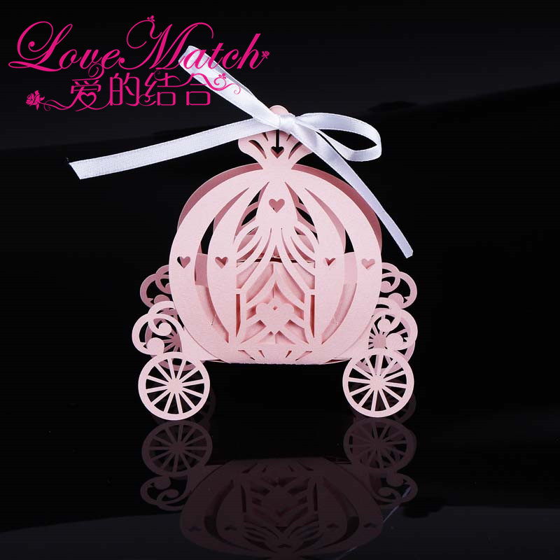 Laser cut pumpkin carriage Wedding Candy favor box pearl color paper candy box baby shower birthday gift 50pcs