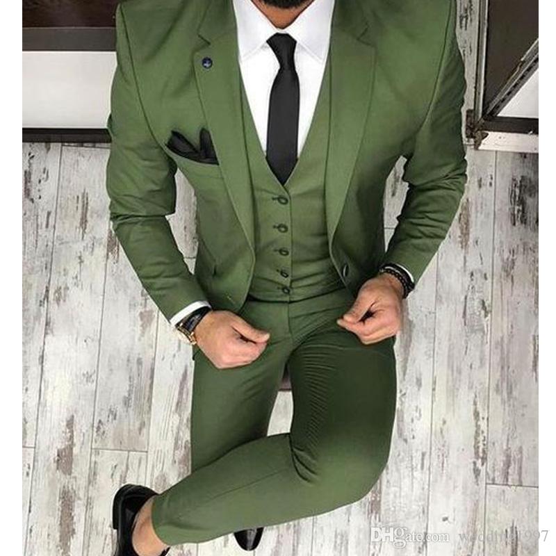 Arm Green Men Suits for Wedding Tuxedos 2018 Three Piece Jacket Pants Vest Groom Waistcoat Blazer Latest style