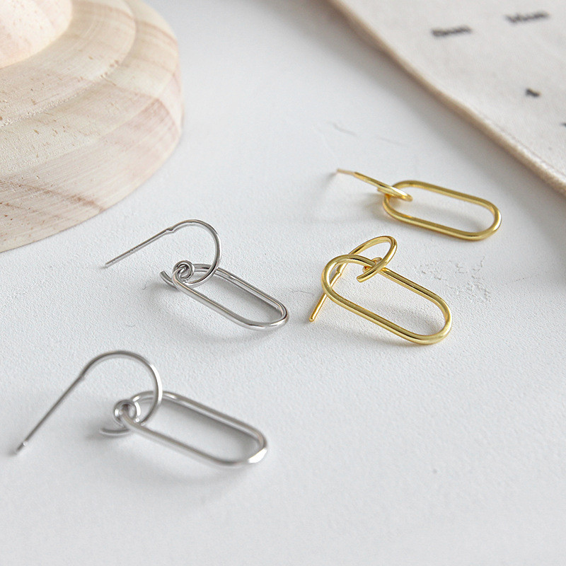 New White Gold /18K Gold Color Simple Style Geometric Oval Dangle Earrings For Women Authentic 925 Sterling Silver Drop Earring