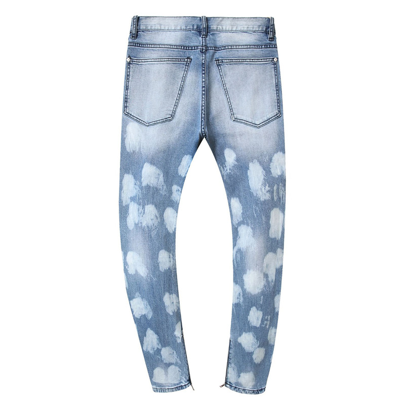 Jeans Men denim pants trousers ankle zipper blue washed ripped hole pencil pants jean big size 46