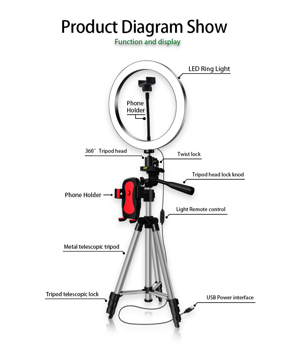 Youtube Makeup Video Live Shooting LED Ring Light Ring lamp 6 7 10 inch with phone holder Tripod Stand Selfie Ringlight Circle Tik