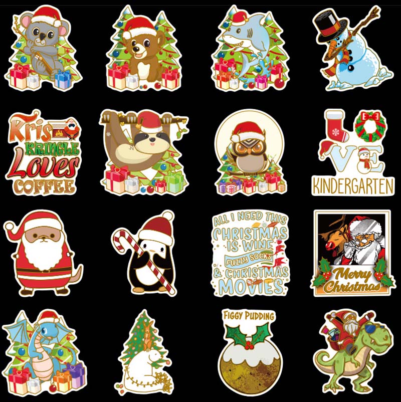 50pcs Santa Christma Tree Stickers and Decals Christmas Holiday Decor Gift Decal for Cars Home Office