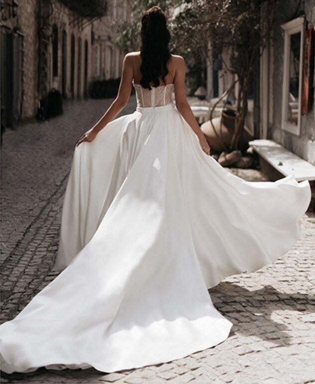 Lace Jumpsuit Fashion Beach Wedding Dresses Sweetheart Neck Beaded Bridal Gowns With Detachable Train A Line Appliqued Robe De Marie ppliqued
