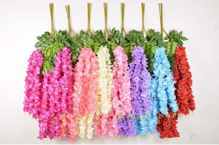 Wisteria wine Elegant Artificial Silk Flower Wisteria Vine Rattan For Wedding Center pieces Decorations Bouquet Garland
