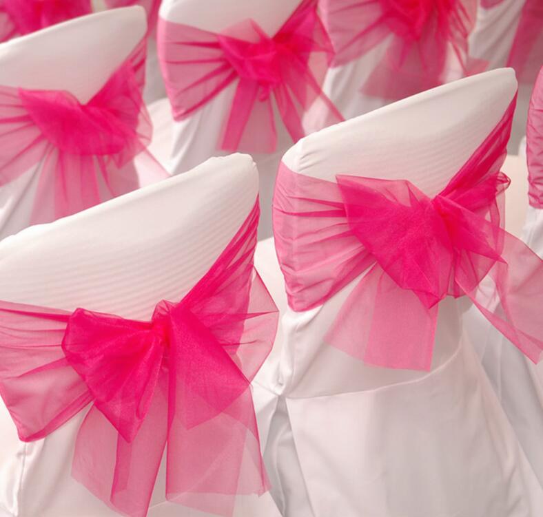 25PC/Lot New Wedding Organza Chair Sash Bow For Chair Cover Banquet beach garden Wedding Party Decor Organza Sashes