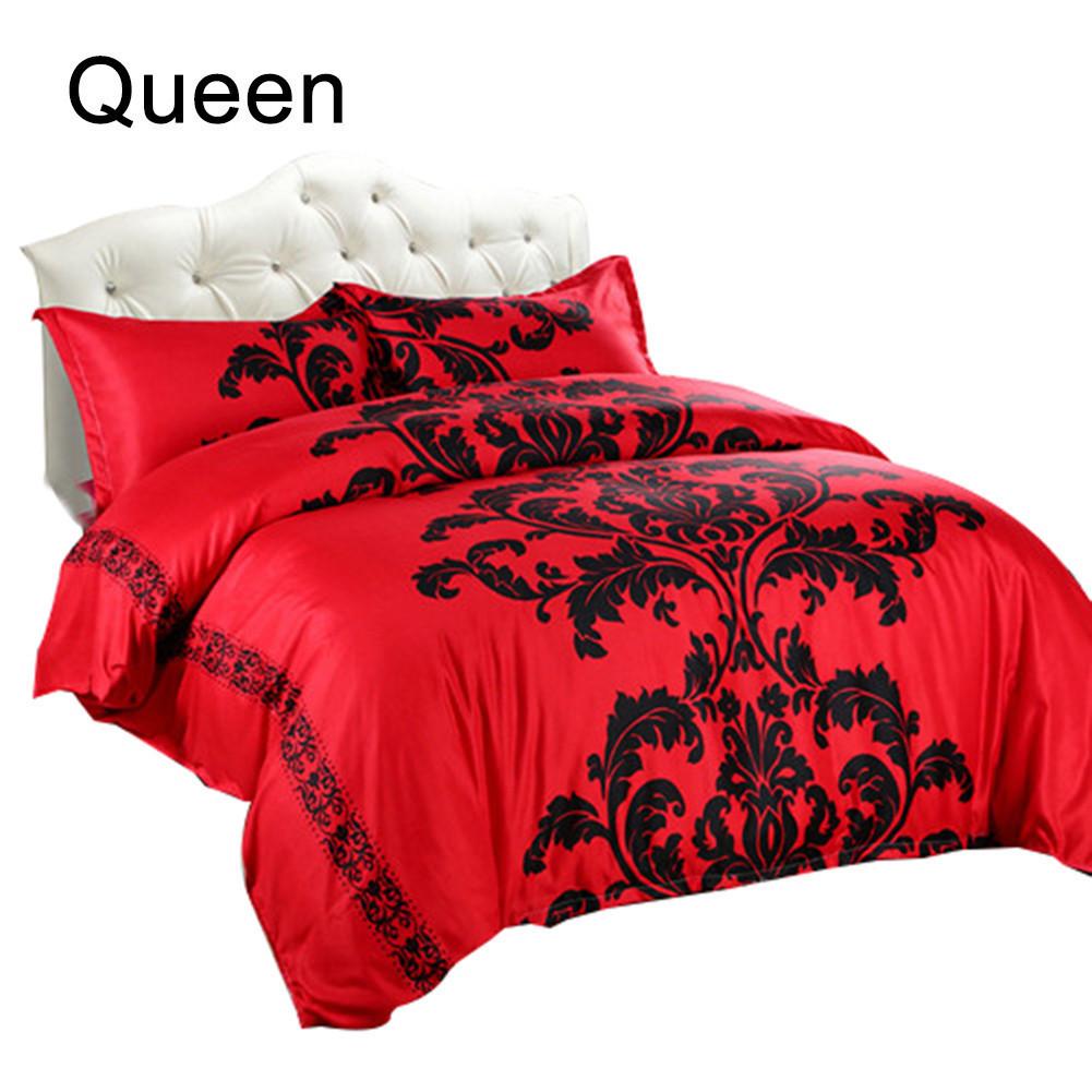 Sadi Red Bedding Set Double/Queen Size Feathers Duvet Cover White Bed Set Beautiful Bedclothes 3pcs