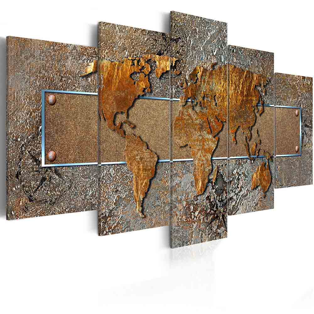 Fashion Wall Art Canvas Painting 5 Pieces Brown Blue Grey Abstract Metal Map Modern Home Decoration,Choose Color And Size No Frame