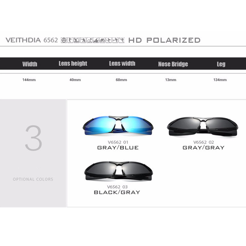 VEITHDIA Aluminum Magnesium Men's Sunglasses Polarized Men Coating Mirror Glasses Male Eyewear Accessories For Men 6562 T191230