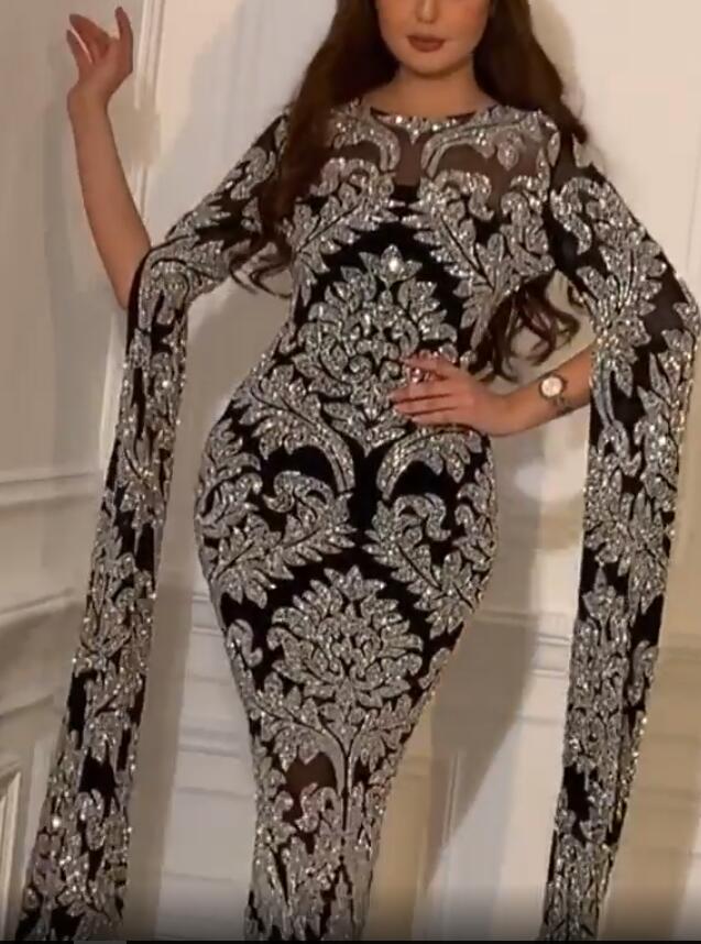 2020 Arabic Aso Ebi Sparkly Black Sexy Evening Dresses Lace Sheath Prom Dresses Long Sleeves Formal Party Second Reception Gowns ZJ464