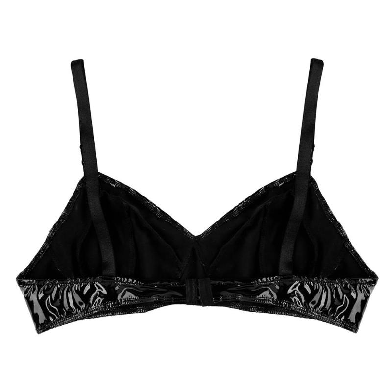 Bras Sexy Men Bra Top Mens Lingerie Sissy Bralette Bowknot Black Faux Leather Latex Lace Fetish Erotic Wetlook Underwear