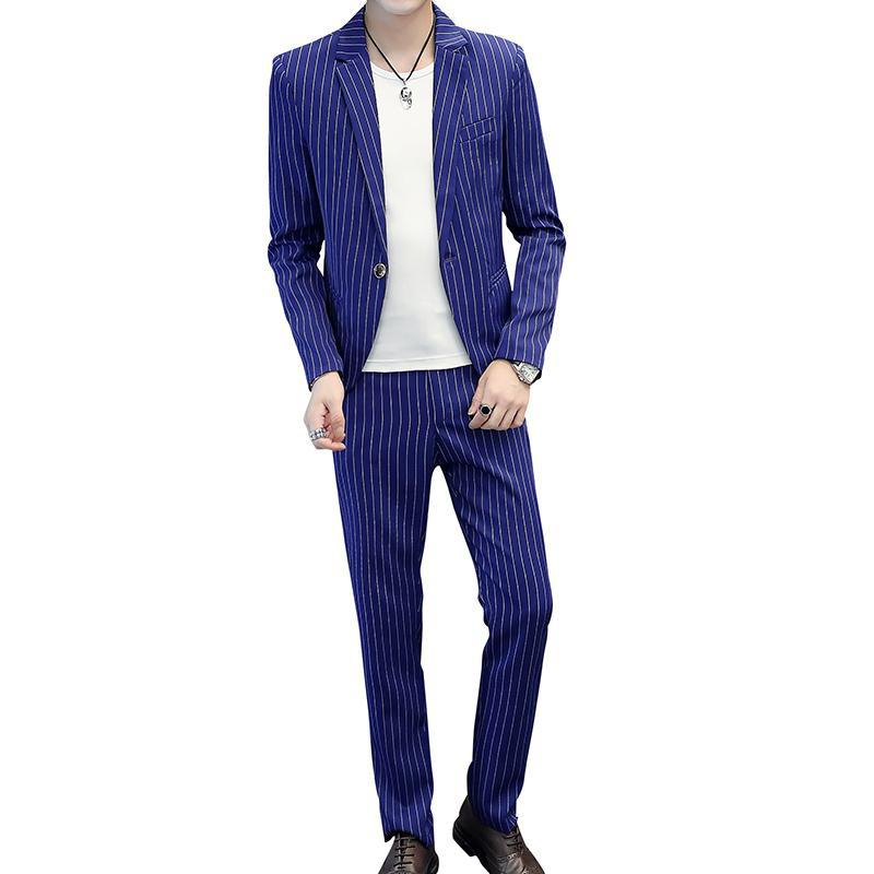 Single Button Suit Autumn Spring Costume Mariage Homme Black White Grey Blue Stripe Suit Set Smoking Uomo Trajes De Hombre, Blue striped suits
Single Button Suit Autumn Spring Costume Mariage Homme Black White Grey Blue Stripe Suit Set Smoking Uomo Trajes De Hombre, Blue striped suits