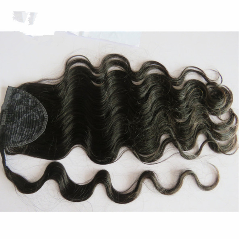 100% Real Remy Human Hair Ponytail Extension 1B natural color Indian Virgin Unprocessed Clip in Ponytail Body wave Extensions 140g