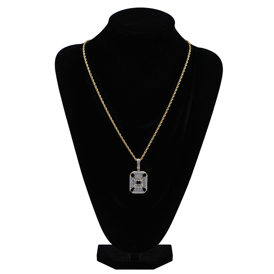 Unisex Gold Plated CZ Cublic Zirconia Gold Bullion Statue of Liberity Rectangle Pendant Necklace Twist Chain Lots Style Hiphop Jewelry Gifts