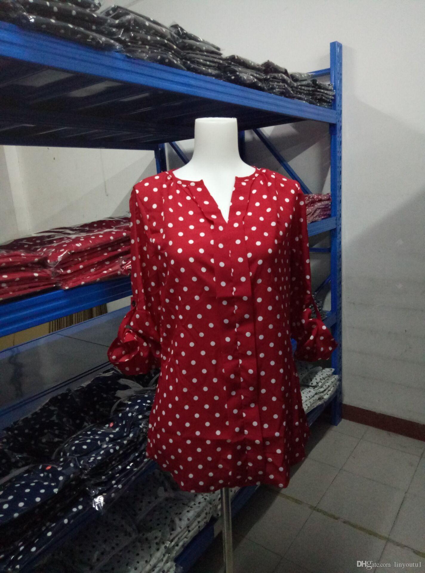 2020 Polk Dot Chiffon Blouse Shirts Plus Size 5XL V-neck Long Sleeve Work Office Ladies Tops 2019 Summer Autumn White Pink