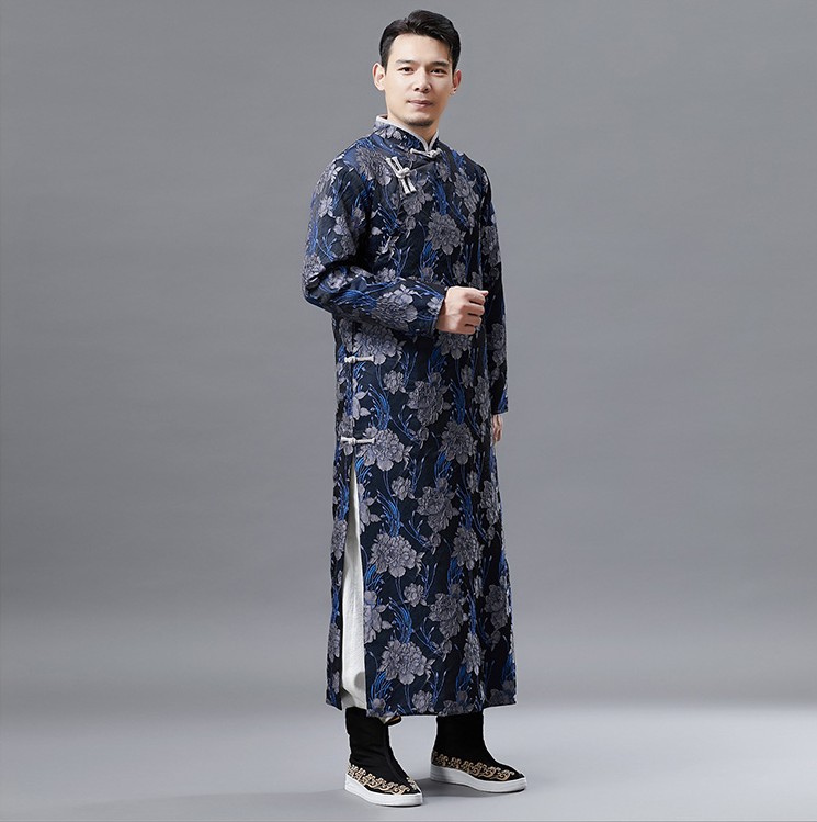 Chinese Traditional Tang Suit Long Robe oriental ethnic clothing Hanfu male Vintage Qipao gown stand collar vestido for men