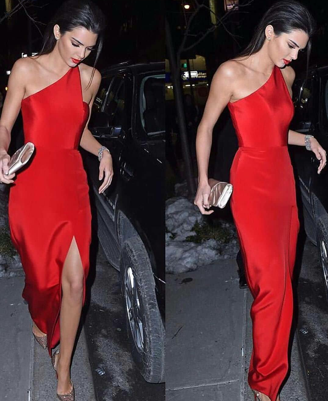 Red One Shoulder Prom Dresses Sheath Floor Length Evening Gowns with Side Split Designer Party Dresses Women Formal Wear