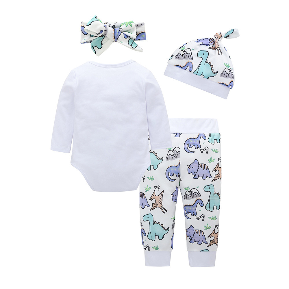 Free ship 2019 new Baby Boy Clothes Summer Brand Infant Clothing 4PCs Romper+Pants+Hat+Headband Outfits newborn clothing conjunto infantil