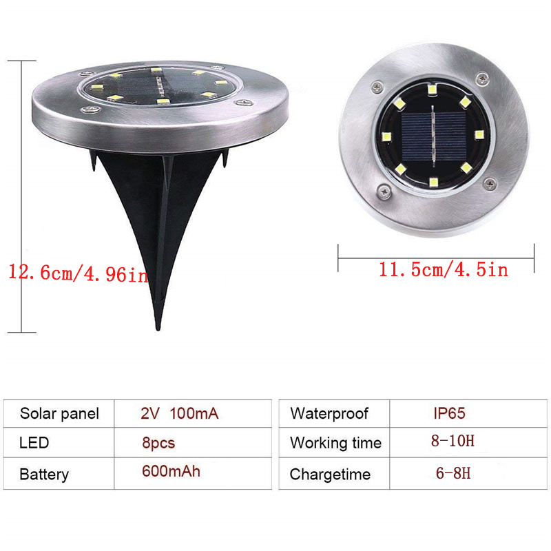LED Solar Ground Lights 8 LEDs Solar Powered Waterproof Light Waterproof Garden Lights for Yard,Deck,Lawn,Patio