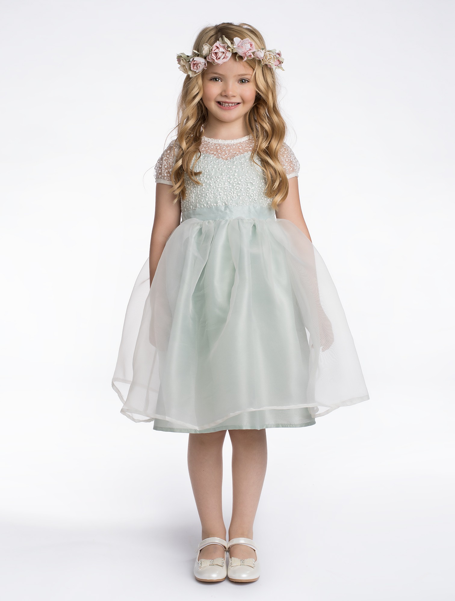 Princess Tulle Lace Girls' Pageant Dress Flower Girls Beading Knee Length Birthday Gowns Kids Formal Party Wear First Communion Dress