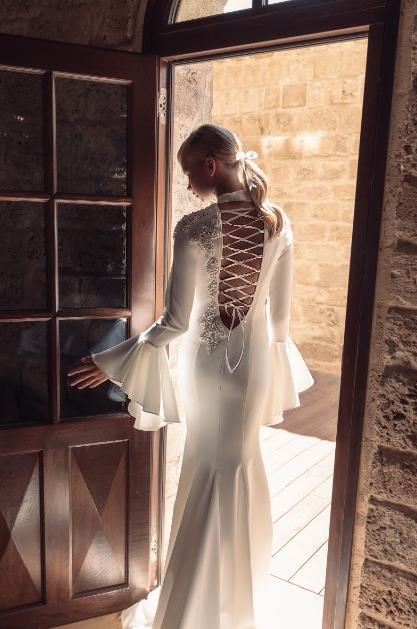 julie vino mermaid wedding dresses high neck lace up back bridal gowns with pearls long sleeves modest satin wedding dress custom