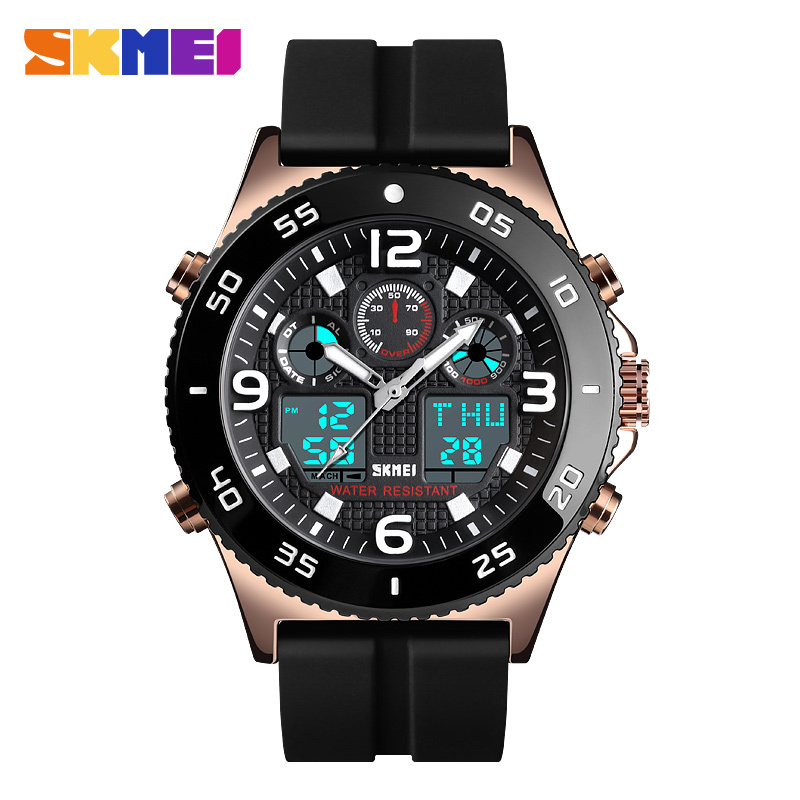 SKMEI Business Watch Men Wristwatch Quartz Dual Display Watch Fashion Casual 3 Time Waterproof Stopwatch Clock Relogio Masculino LY191226