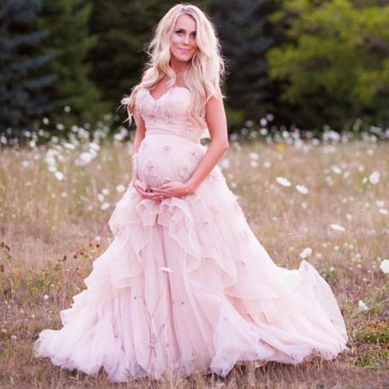 Maternity Country Wedding Dresses with wers A e Sweetheart Necke Bohemian Style Rustic Blush Pink Plus Size Bridal Gown Neck