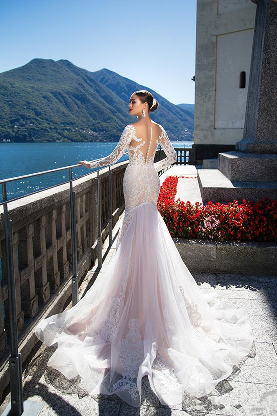 2024 New Mermaid Wedding Dresses Backless Sheer Crew Neck Bridal Gowns Sweep Train Wedding Dresses Custom Made Bridal Gowns Vestidos 97