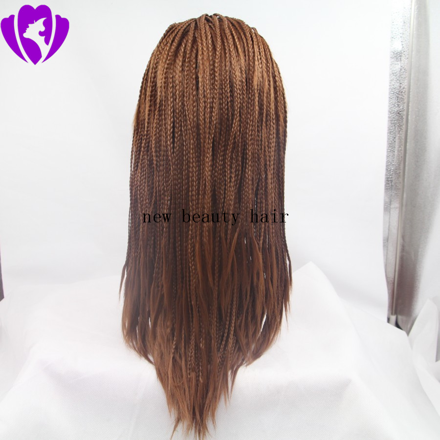 Wholesale Brown Micro Braids Wigs High Quality Braiding hair Heat Resistant Braided Glueless Synthetic Lace Front Wigs for Black Women