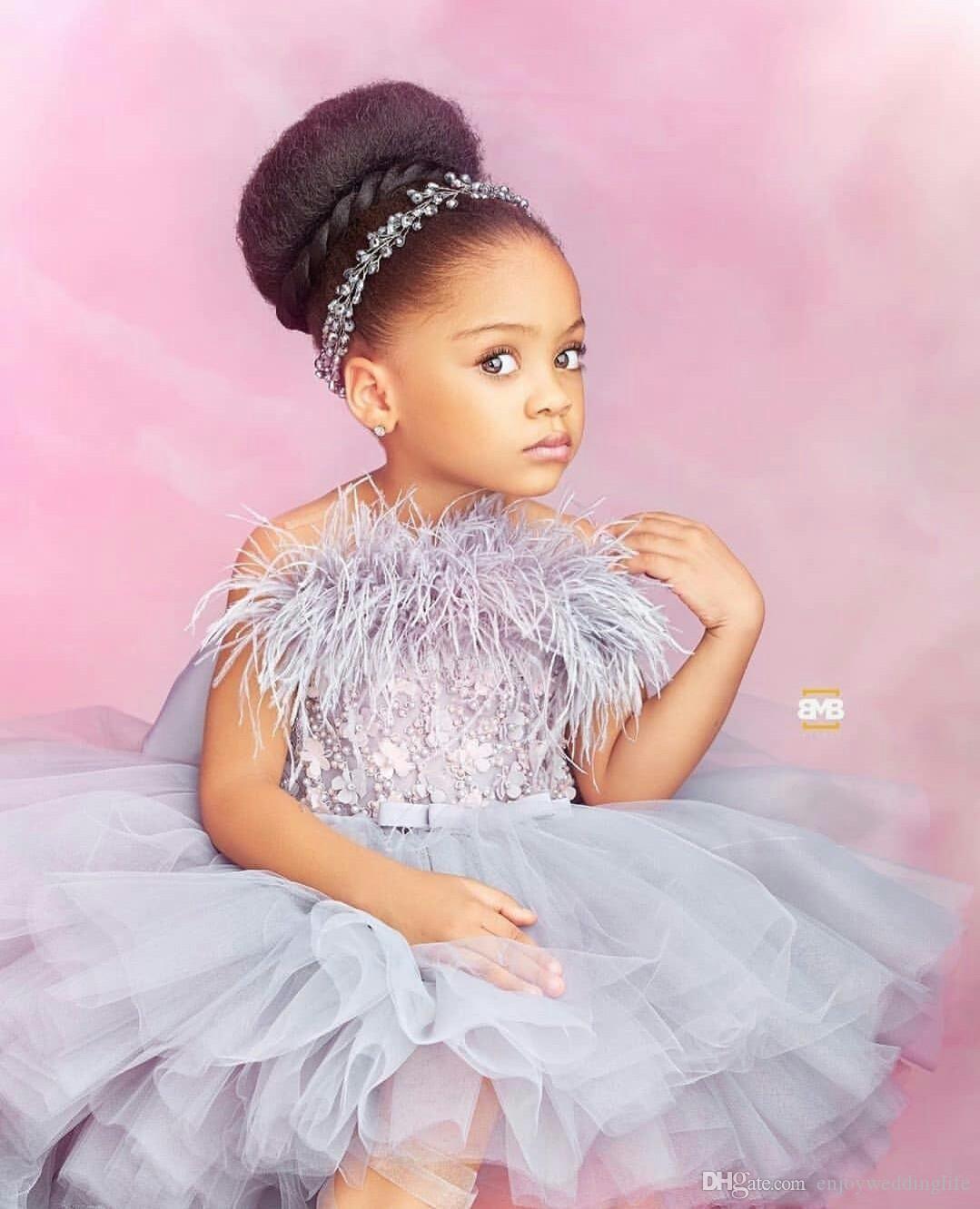 New Lace Applique High Low Flower Girl Dresses For Wedding Tiered Skirts Little Girls Pageant Dress Feather First Holy Communion Gowns