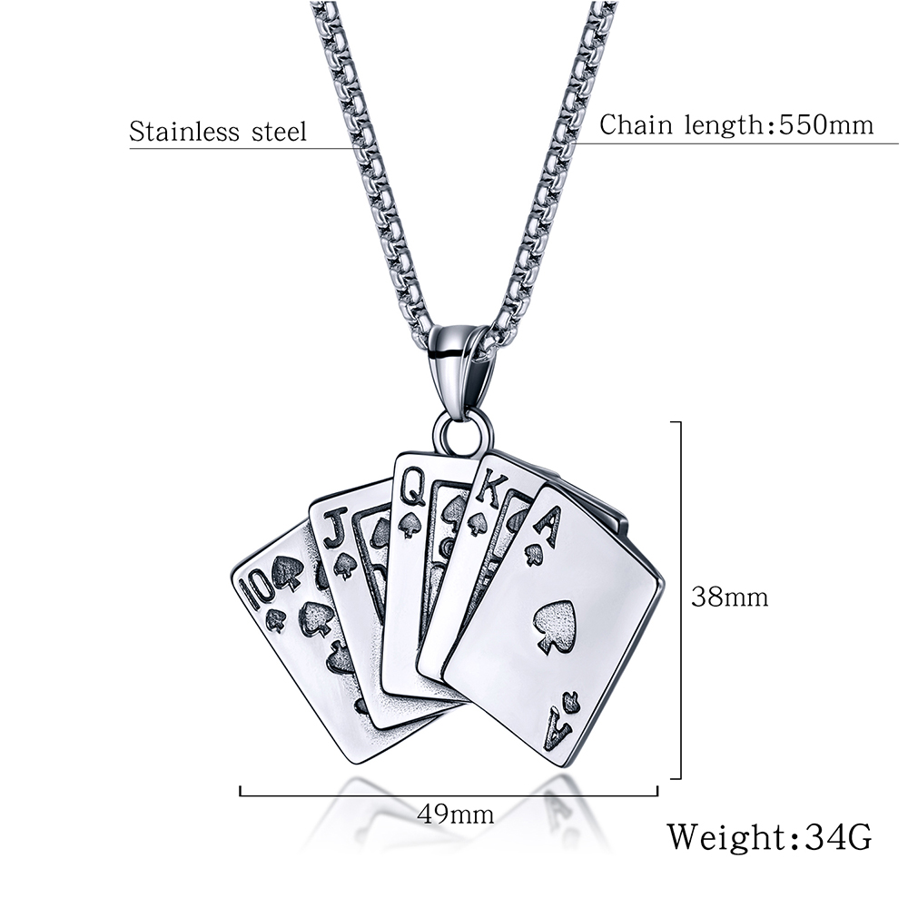 Double Sides Spades Straight Flush Pendant Necklace Titanium Steel Cool Men Stainless Steel Jewelry
