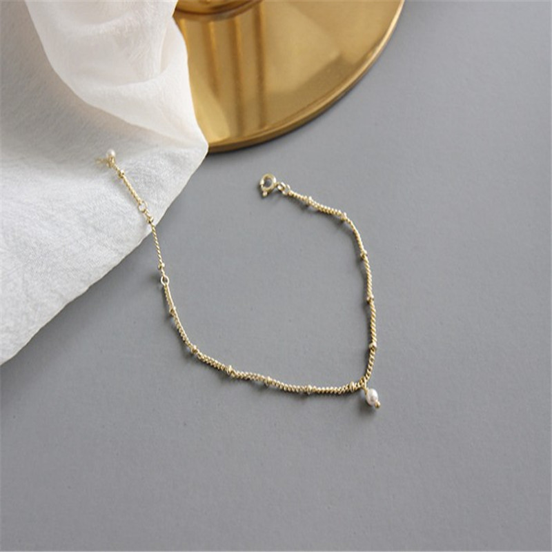 New Fashion Simple Pearl Charms Bracelets For Students 100% 925 Sterling Silver Crystal Pearl Chain Bracelet