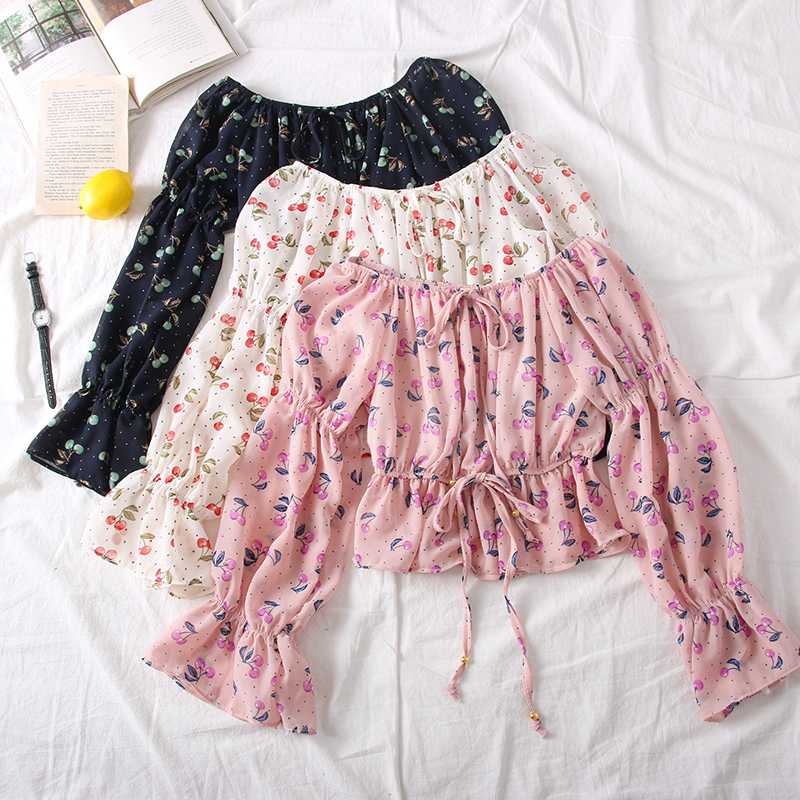 2020 New Sweet Wild Off Shoulder Collar Floral Cherry Trumpet Sleeve Waist Lace Up Chiffon Shirt Women, Beige
2020 New Sweet Wild Off Shoulder Collar Floral Cherry Trumpet Sleeve Waist Lace Up Chiffon Shirt Women, Beige