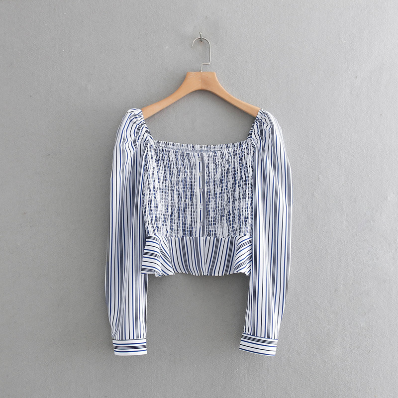 Women Striped Crop Top Short Style Elastic Puff Sleeve Square Collar Blouse Female Streetwear Chic Tops Blusas, As picture
Women Striped Crop Top Short Style Elastic Puff Sleeve Square Collar Blouse Female Streetwear Chic Tops Blusas, As picture