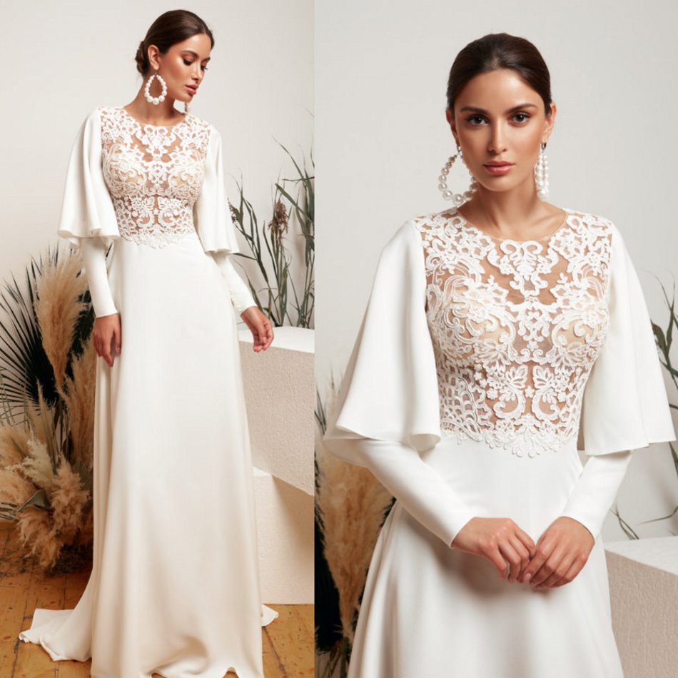 2020 White Satin Wedding Dresses Jewel Neck Appliqued Long Sleeves See Through Bridal Gown Ruffle Sweep Train Custom Made Abiti Da Sposa, Light sky blue
2020 White Satin Wedding Dresses Jewel Neck Appliqued Long Sleeves See Through Bridal Gown Ruffle Sweep Train Custom Made Abiti Da Sposa, Light sky blue