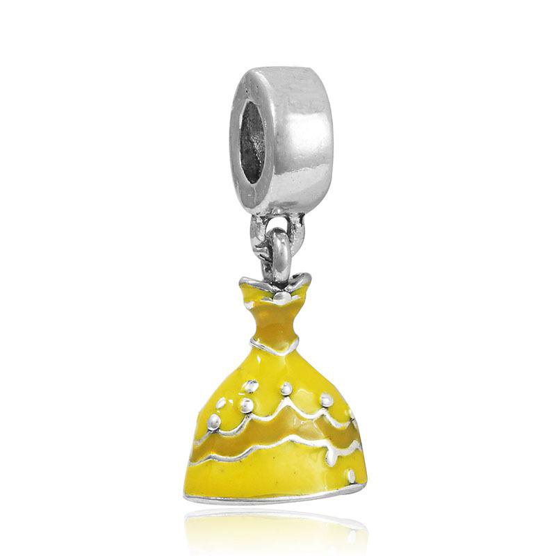 New Enamel Princess Dress Pendant Girl's Skirt Cinderella Silver Plated Charm European Beads Dangle For necklaces bracelet Jewelry Making
