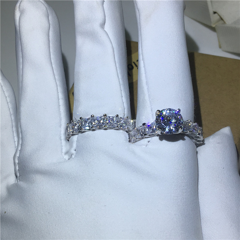 Vecalon Vintage Promise Ring Set 925 Sterling Silver Diamond Engagement wedding Band rings for women Bridal Finger Jewelry