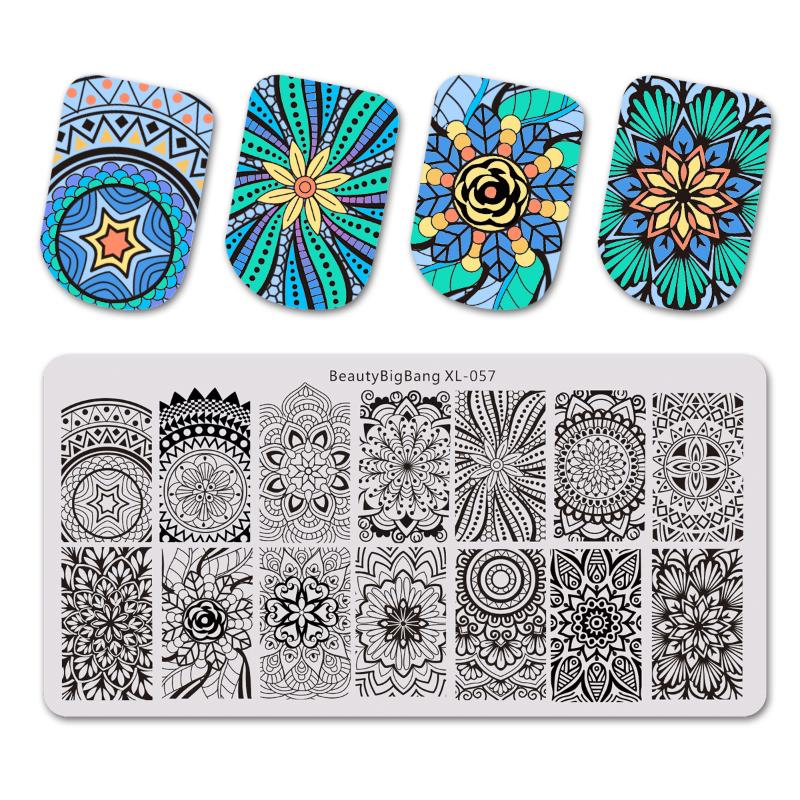 

BEAUTYBIGBANG Rectangle Nail Stamp Stamping Plates Template Spiral Screw Mandala Design Manicure Nail Art Image Plate XL-57