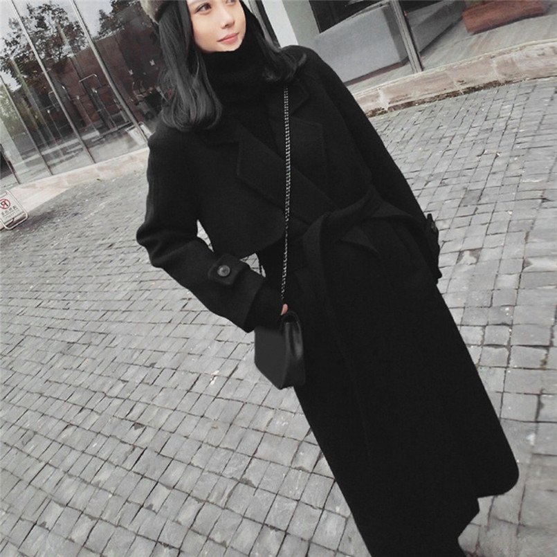 Fashion Wool Blend Female Autumn And Winter Coat Women Long-sleeved Casual Medium Long Slim Overcoat #4n20