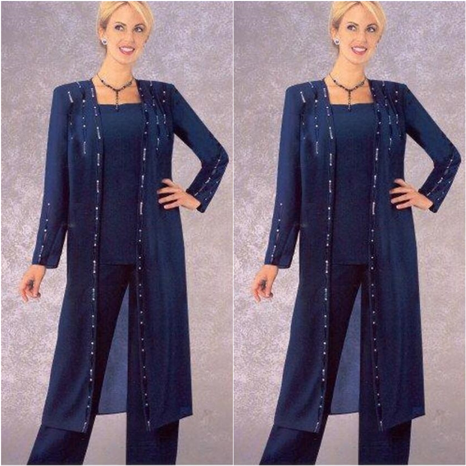 Eleagnt Grandmother of the bride pant outfits Pant Suit Women for Wedding For Men Wedding Long Jacket With Crystal Square Neck Custom Made