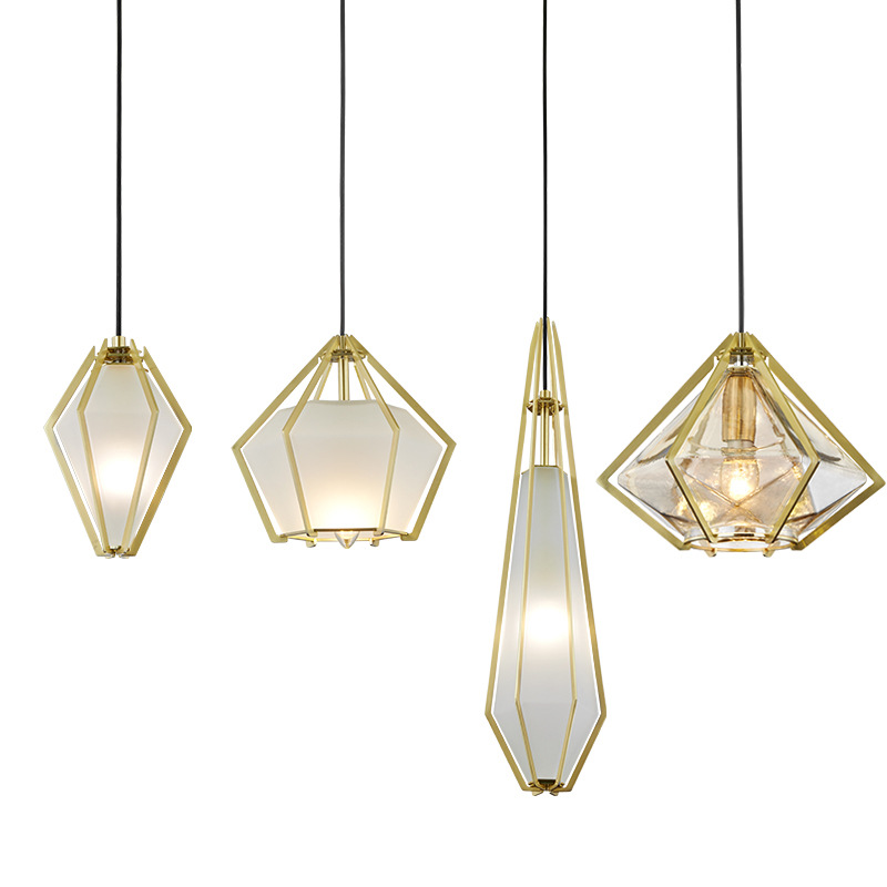 Nordic Copper geometric pendant lights Rose Gold Color bar kitchen island Dining table lights mid century modern hanging lamp